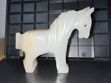 Vtg Horse Figurine Hand Carved Miniature White Mule Donkey Quartz Stone picture
