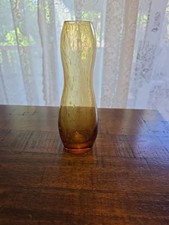 RARE Mid-Century Kanawha Art Crackle Hand-Blown Amber Bubble Glass Bud Vase 7