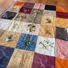 Antique American Folk Art Victorian Silk Sampler 