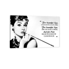 Hepburn Canvas Wall Art For Beautiful Eyes Quote Black White 24x36in Ready to picture
