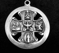 Vintage Sterling Silver Creed Catholic 4 Way Cross Medal Pendant 27636 picture