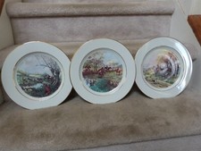 3 Porcelain DINNER PLATE J. F. Herring Fox Hunt Scene by THE HUNTSMAN Gold 10.5
