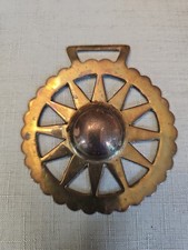 Vintage English Brass Horse Harness Medallion Sunburst Raised Center Horse Brass picture