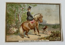 Victorian Trade Card Lady on Horse w/ Dog Happy New Year TC10 picture
