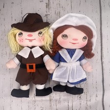 Vtg Russ Berrie Thanksgiving Pilgrim Boy Girl Doll Decoration Ornament Fabric picture