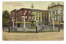 Chambersburg PA Postcard Fountain in Memorial Square & Cannons c1912 picture