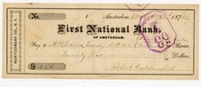 1870 First National Bank of Amsterdam NY Check  Signed A.B. Davis Montgomery picture