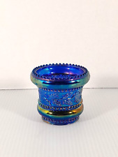 Vtg Summit Art Glass Holly Berry Toothpick Holder Cobalt Blue Carnival Glass picture