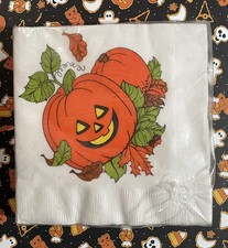 Vintage Ambassador Halloween Paper Napkins – Pumpkins - Crepe Border – 16 Pack picture