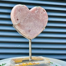 4.6 LB Pink Quartz Crystal Heart w/ Metal Stand Boho Home Accent Love Decor Gift picture