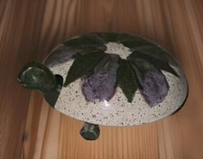 Sandstone Pottery Glazed Painted Turtle Covered Trinket Box Dish picture