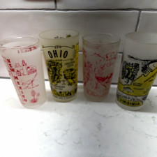 Vtg Hazel Atlas Frosted State Souvenir Glasses Lot 4 New Mexico Ohio SD Virginia picture