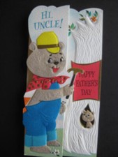 UNUSED 1960s vintage greeting card Hallmark FATHER'S DAY To Uncle Bear w/ Hammer picture