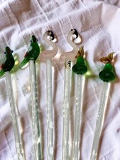 Vintage 70s Blown Glass Swizzle Sticks Lot 6 Tiki Cocktail Drink Stirrers picture