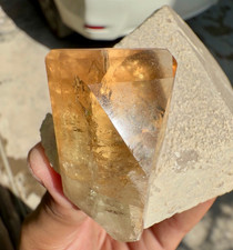 Semi Transparent Sherry Color Topaz Crystal On Feldspar From Skardu - 435 Gram picture