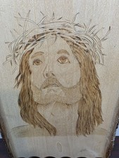 Vintage Jesus Wood Burned Plaque Folk Art Pyrography Christian Wall Art 1970s picture