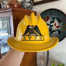 Vintage Bullard Yellow Fiberglass Fire Helmet EVFD Eagle Decal Hard Boiled picture
