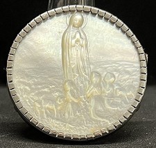 France 1920 large antique brooch Our Lady of Fatima silver, gold & mother pearl picture