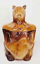 Vintage F.A.P. Co Brown Bear Cookie Jar w/ Lid Ceramic Pottery 1950s MCM Rustic picture