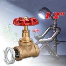 Vintage Steampunk 1/2'' Stop Valve Light Switch W/ Wire Red Handle Pipe Lamp 1Pc picture