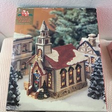 Vintage Christmas Village Square Chapel Church Building Lighted 1997 Boxed picture