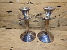 (2) Elegant Modern SILVER PLATE CANDLESTICKS PLATOR Made in Spain 5 1/2