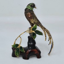 VINTAGE CHINESE CLOISONNE ENAMEL GOLDTONE FILIGREE METAL PARADISE BIRD FIGURINE picture
