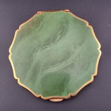 Vintage Stratton Green Marble Enamel Gold Plated Compact 3.25
