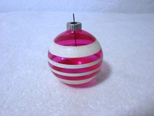 Vintage Shiny Brite Unsilvered Hot Pink/White Striped Glass Christmas Ornament picture