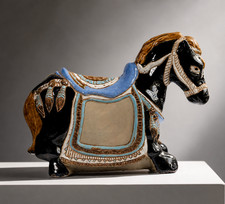 Vintage Chinoiserie Ceramic Glossy Glaze Ceramic Horse Sculpture Centerpiece 17