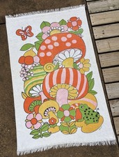 VTG Groovy Towel Flowers Snail Mushroom Butterfly Frog B & D SIA 60s 70s Rare picture
