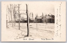 Oak Street Villa Grove Illinois IL Winter RPPC Postcard 1909 picture