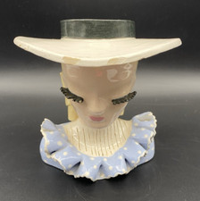 Vintage Valerie by Betty Lou Lady Woman Blue Dot Ruffle Head Vase Planter Rare picture