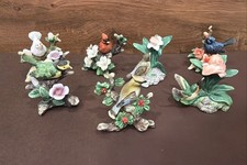 Vintage Miniature Porcelain Bird Figurines Y.H. 1990s Flower Tree Refurbished picture