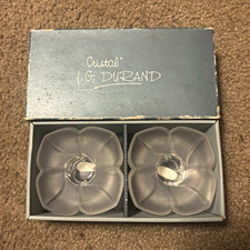 Cristal J.G. Durand Clear Frosted Flower Crystal Open Salt Set of 2 w/ Box picture