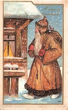 Antique Christmas Card Santa Gold Robe Weird Odd Flags Sticks Vtg Postcard G57 picture