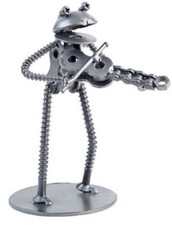 Frog Violinist Hand Crafted Recycled Metal Rock Band Art Sculpture Figurine   picture