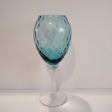 Vintage Empoli Italian Handblown Large Wine Glass 10 Inch Aqua Blue Optic picture