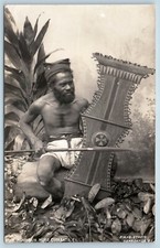 Postcard Philippines PI Native Mountain Moro Warrior RPPC c1930s Piang Photo L17 picture