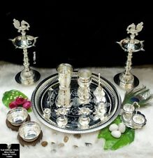 silver plated on steel base pooja thali set for housewarming pooja/wedding picture