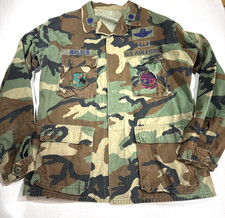 Vintage USAF BDU Jacket Medium Long Woodland Camo Patched Air Force Military picture