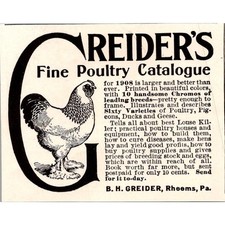 Greider's Fine Poultry B. H. Greider Sheems PA 1908 Magazine Ad SAH1-S2 picture