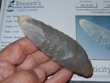 A VERY NICE OLD KY. FOUND GLOSSY HORNSTONE BI-POINTED BLADE w/ BENNETT COA C187 picture