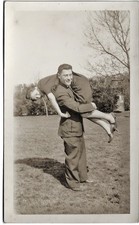 FUNLOVING COUPLE Vintage Old 1940s Funny Photo Man Throws Woman over Shoulder 😍 picture