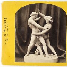Jacob Wrestling Angel Sculpture Stereoview c1870 England Biblical Statue D1986 picture