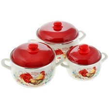 Metalac Red Rooster Vintage Style Enamel Stockpot with Lid Enameled Cooking Pot picture