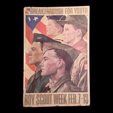 Antique 1950s Norman Rockwell Boy Scout Week Poster Breakthrough for Youth MCM  picture