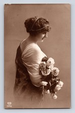 1915 RPPC EAS Beautiful Woman Flowers Posted Amsterdam to St. Louis MO Postcard picture