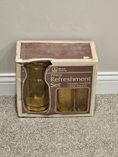 Vtg Anchor Hocking Newport 7 Piece Refreshment Set Honey Gold Pitcher & 6... picture