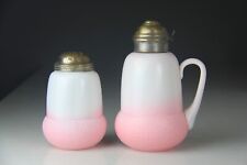 Antique 19th Cent Beaumont Glass Pink Peachblow Acorn Syrup Jug Pitcher & Shaker picture